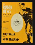 1974 Australia v New Zealand All Blacks rugby programme - 3rd Test test match played at Sydney