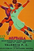 Very Rare 1929 Valencia CF v England Select Advertising Poster/Flyer played at Mestalla Stadium,