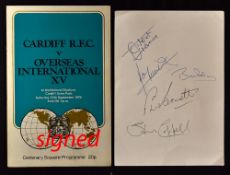 1976 Cardiff v Overseas International XV centenary signed rugby programme - played at National