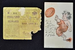 Scarce 1911 Wales v Ireland rugby ticket - played on Saturday, 11 March distressed with damp stains,