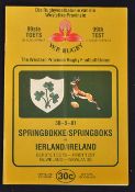 1981 South Africa v Ireland rugby programme - 1st test match played in Cape Town - usual pocket fold