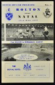 Signed 1959 Natal v Bolton Wanderers football programme dated 23 May in Durban, signed by many of