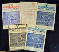 5x various Armed Forces rugby match programmes from 1925 onwards to incl British Army v French