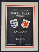 1950 England v Wales Football Programme at Roker Park Sunderland date 15 Nov official souvenir