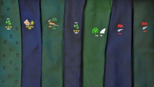 Collection of Ireland & British Lions rugby match ties from the 1970/80's to incl 5x Ireland v New