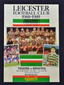 1989: 'Dusty' Hare's last rugby game signed programme - Leicester v Bristol 1989, colourful