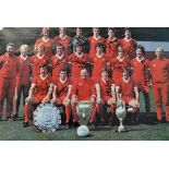 1970s Liverpool Multi-Signed Football Print signed to the front by players such as Thompson,