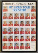 1977 British Lions rugby tour to New Zealand signed poster - large Lions tour souvenir colour player