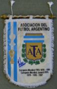 1978 Argentina match pennant with two signatures, one Sabella. Given to the vendor by the