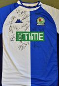 2002 Blackburn Multi-Signed Football Shirt a blue and white home shirt, short sleeve, size XL,