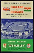 1953 England v Hungary Football Programme date 25 Nov at Wembley, general condition A/G