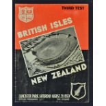 1959 British Lions v New Zealand rugby programme - 3rd Test at Christchurch, played on August