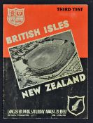 1959 British Lions v New Zealand rugby programme - 3rd Test at Christchurch, played on August