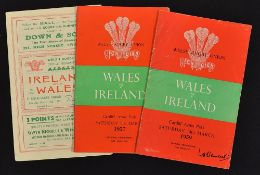 3x Wales v Ireland rugby programmes from the 1950's to incl '53 (St Helens), '57 and '59 both at