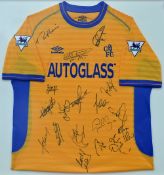 2000-2001 Chelsea Multi-Signed Football Shirt a yellow away, short sleeve shirt, signed to the front