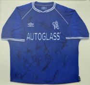1999-2001 Chelsea Multi-Signed Football Shirt a blue home, short sleeve shirt, signed to the front
