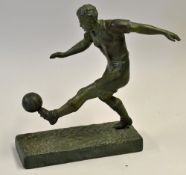H Fugere Bronze Football Figure depicting a footballer kicking a ball, measures 26cm height