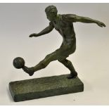 H Fugere Bronze Football Figure depicting a footballer kicking a ball, measures 26cm height