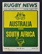 1971 Australia v South Africa rugby programme - 1st test match played at SCG on Saturday 7th