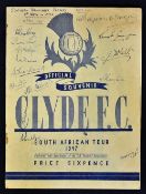 Extensively Signed 1947 Clyde FC tour of South Africa football programme signed throughout by