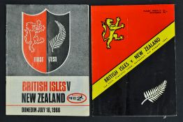 2x 1966 British Lions v New Zealand rugby programmes - for the 1st and 2nd test matches played at