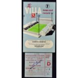 1962/63 Aston Villa v Sunderland FLC Semi-Final programme and ticket the ticket dated 6 Feb and
