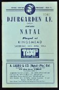 1955 Natal v Djurgarden I.F (Sweden) football programme date 25 June in Durban, minor fading to