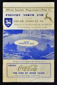 1958 South African XI v Preston North End football programme date 7 June in Durban, with rusted