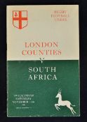 1951 London Counties (11) v South Africa (9) rugby programme - played at Twickenham on Sat 10th