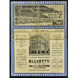 1935/1936 Watford v Cardiff City football programme dated 4 April 1936, Division 3 (S) match. Poor-