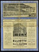1935/1936 Watford v Cardiff City football programme dated 4 April 1936, Division 3 (S) match. Poor-