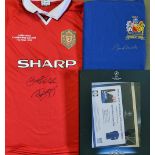 Bobby Charlton Signed 1968 Manchester United ECF Football Shirt a blue replica shirt, within a