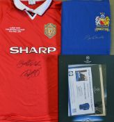 Bobby Charlton Signed 1968 Manchester United ECF Football Shirt a blue replica shirt, within a