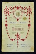 Rare 1910 Wales (63) v France (14) rugby dinner menu - the opening game of the Five Nations held