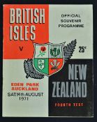 1971 British Lions versus New Zealand rugby programme - 4th test match played at Auckland with the