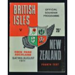 1971 British Lions versus New Zealand rugby programme - 4th test match played at Auckland with the