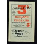 1949 Ireland (Champions & Triple Crown) v England rugby programme played at Lansdowne Road on 12th