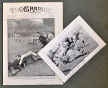 2x Pre War Rugby Action artists magazine prints - to incl 2x finely presented ex-periodical prints -