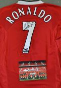 Cristiano Ronaldo Signed Manchester United Football Shirt a 2004 no 7 to the reverse, replica, short