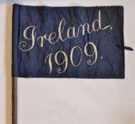 Rare 1909 Scotland (Runners Up) v Ireland rugby touch judges flag - blue silk (on cloth) and white