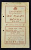 Rare 1924 Swansea v New Zealand All Blacks Invincibles rugby programme - played at Swansea on