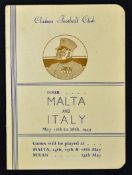 Chelsea Itinerary for the tour Malta and Italy dated 12 to 28 May 1949 listing members of the