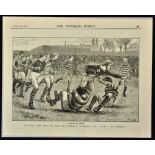 Rare 1877 Guy's v St Thomas's engraved rugby magazine print - from the Hospital Challenge Cup