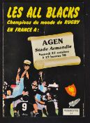 1990 France Barbarians v New Zealand All Blacks (World Champions) rugby programme - played in Agen