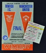 1968 European Cup Final Manchester United v Benfica football programme plus seat ticket South