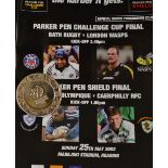 2003 European Challenge Cup Final Silver Runners-Up Medal and programme - between Bath (30) v London