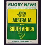 1965 Australia v South Africa rugby programme- 1st test match played at Sydney Cricket Ground on