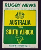 1965 Australia v South Africa rugby programme- 1st test match played at Sydney Cricket Ground on