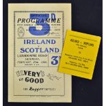 1950 Ireland v Scotland rugby programme and itinerary - single folded programme played at