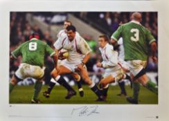 2002 Martin Johnson England and British Lions Capt signed colour rugby action poster - from Rugby